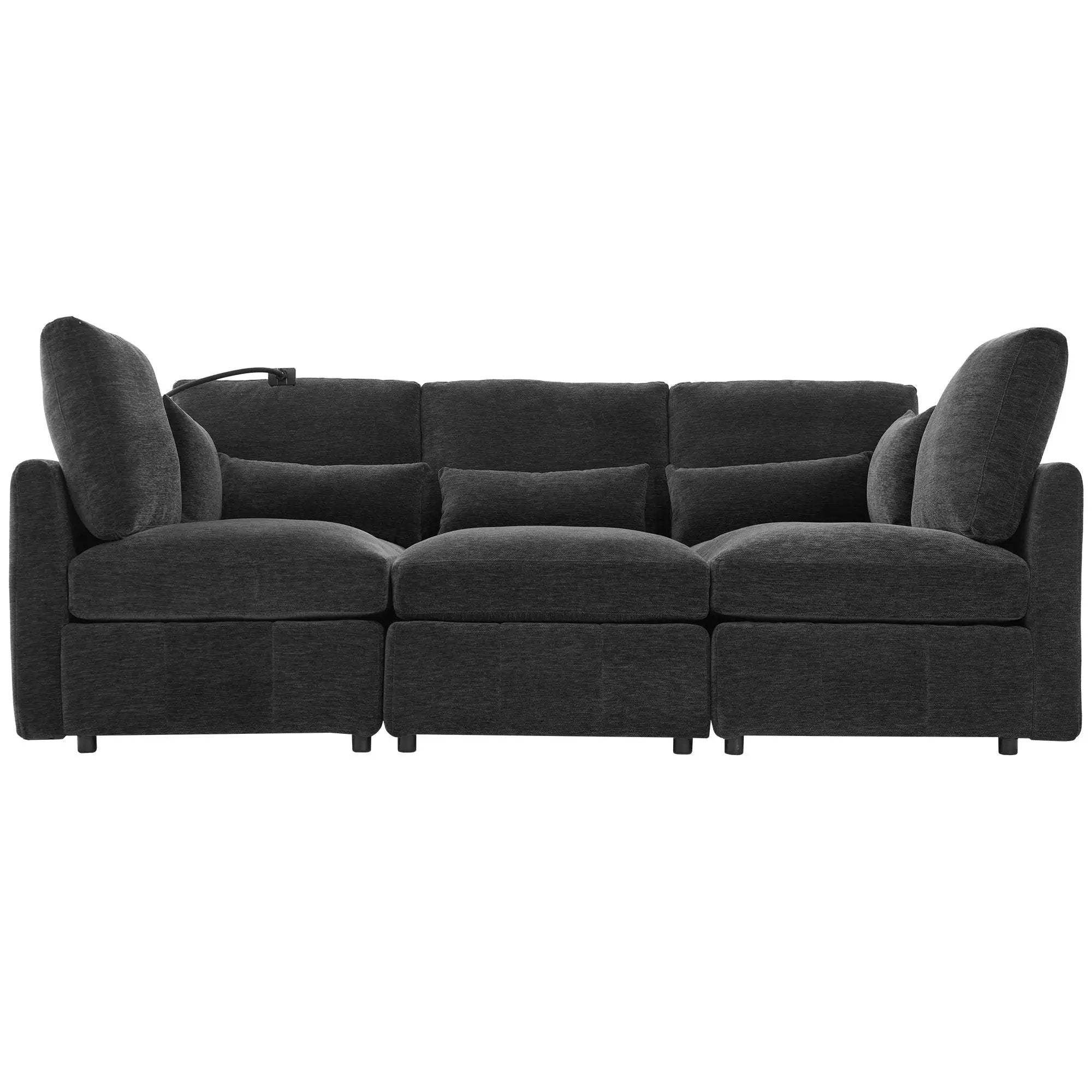 Modern Modular U-Shaped Sofa Bed With Movable Ottoman, USB Ports, Phone Holder by HouseOfZazla