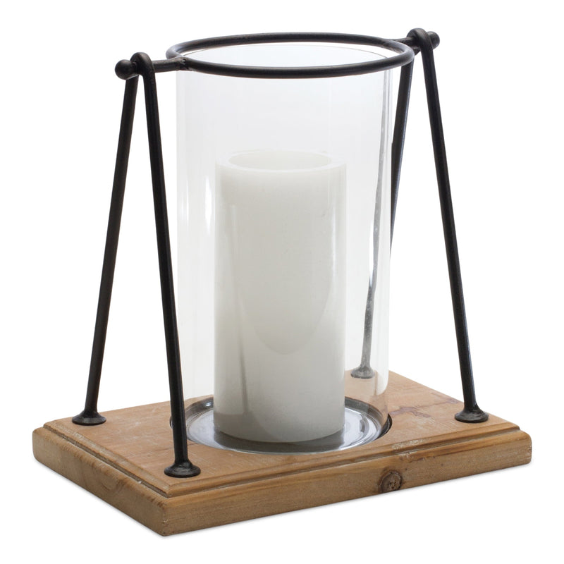 Modern Framed Candle Holder With Wood Base (Set of 2)
