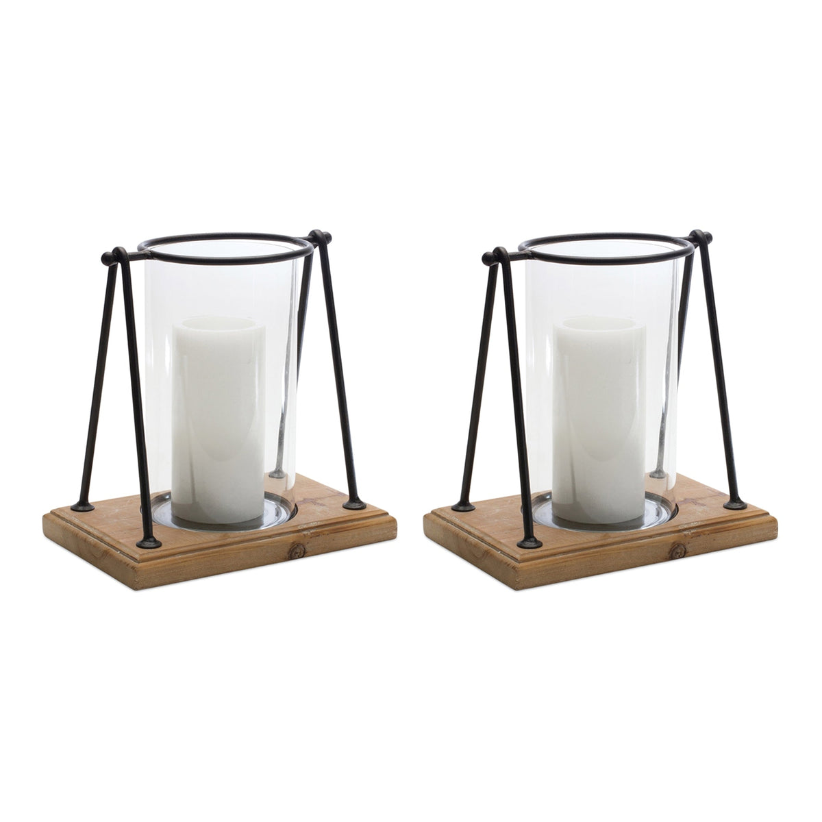 Modern Framed Candle Holder With Wood Base (Set of 2), photo 2 of 2