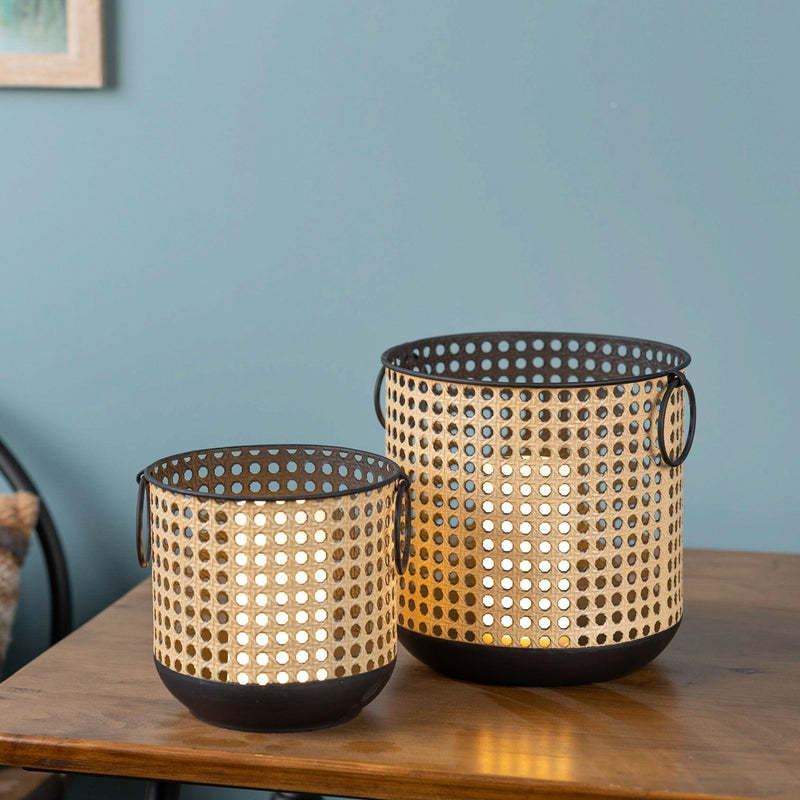 Punched Metal Candle Holder with Rattan Design (Set of 2), photo 4 of 5