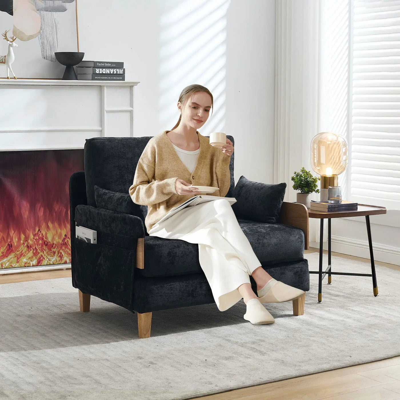 Mid Century Modern Foldable Sofa Bed, 3 In 1 Convertible Sleeper With 3 Pillows by Unique Piece Furniture