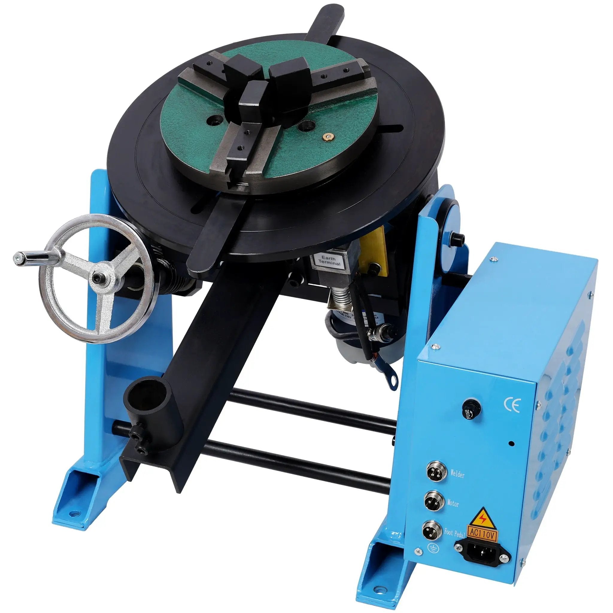 Heavy Duty Rotary Welding Positioner Turntable Table With Manual Tilt And 3 Jaw Lathe Chuck - Blue by HouseOfZazla