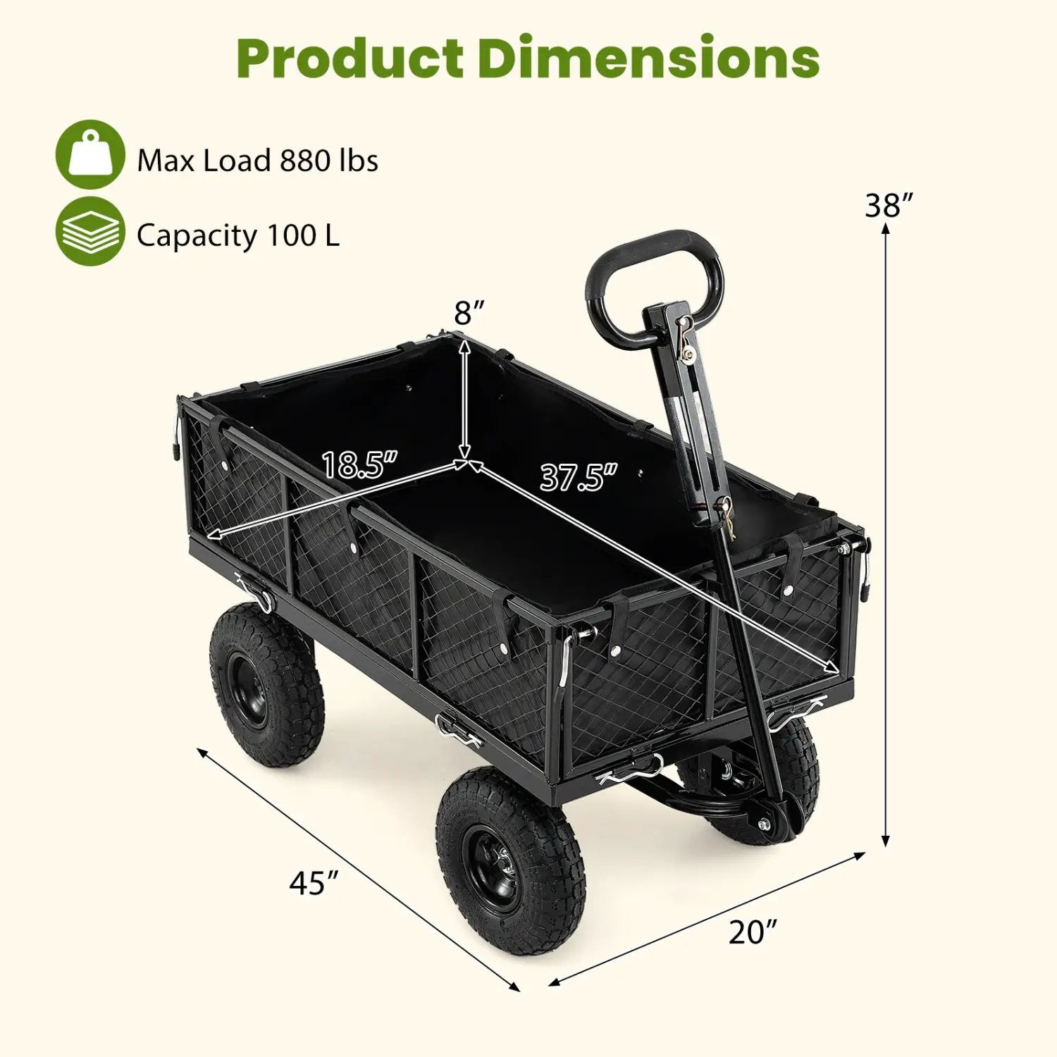 880 lbs Utility Wagon Flatbed with Removable Oxford Cloth Liner by DirectDeals
