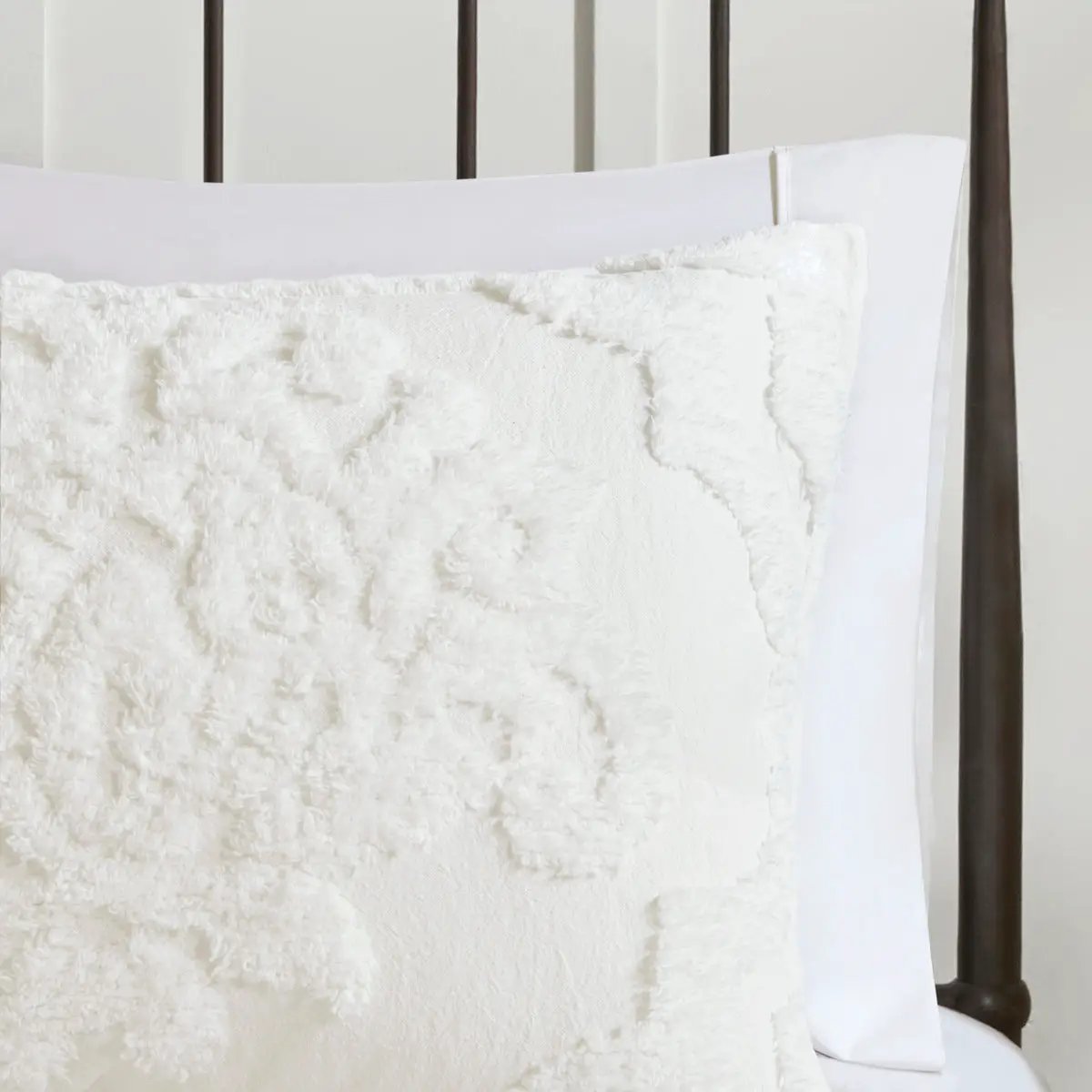 3 Piece Tufted Cotton Chenille Damask Comforter Set Off-White King/Cal King by HouseOfZazla