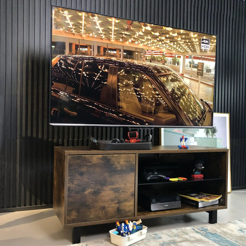 Rustic Brown TV Console With Push-To-Open Storage Cabinet For TV, Wood & Glass TV Stand For Living Room Bedroom - Rustic Brown by Unique Piece Furniture