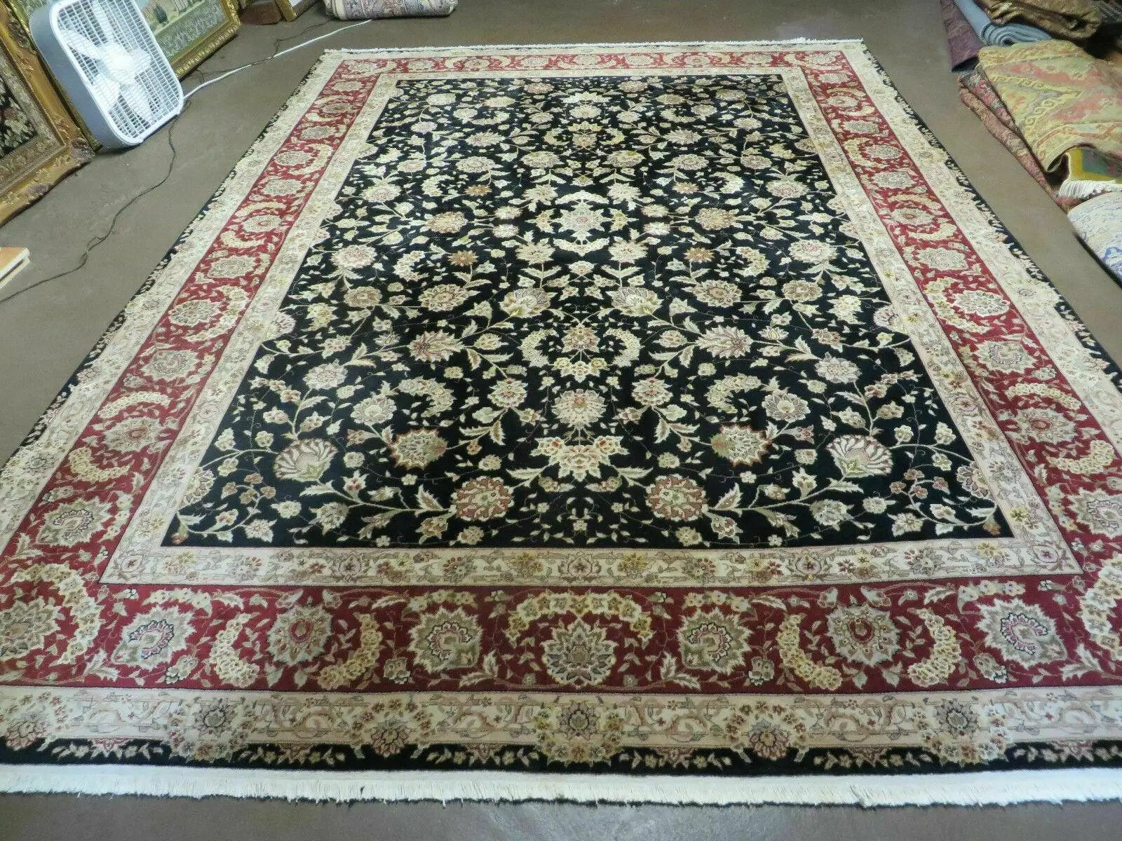 9' X 12' Vintage Handmade Fine Chinese Oriental Floral Wool Rug Silk Black by Jewel Rugs