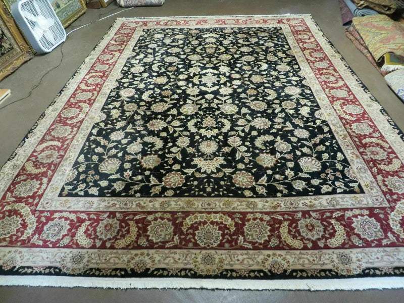 9' X 12' Vintage Handmade Fine Chinese Oriental Floral Wool Rug Silk Black by Jewel Rugs