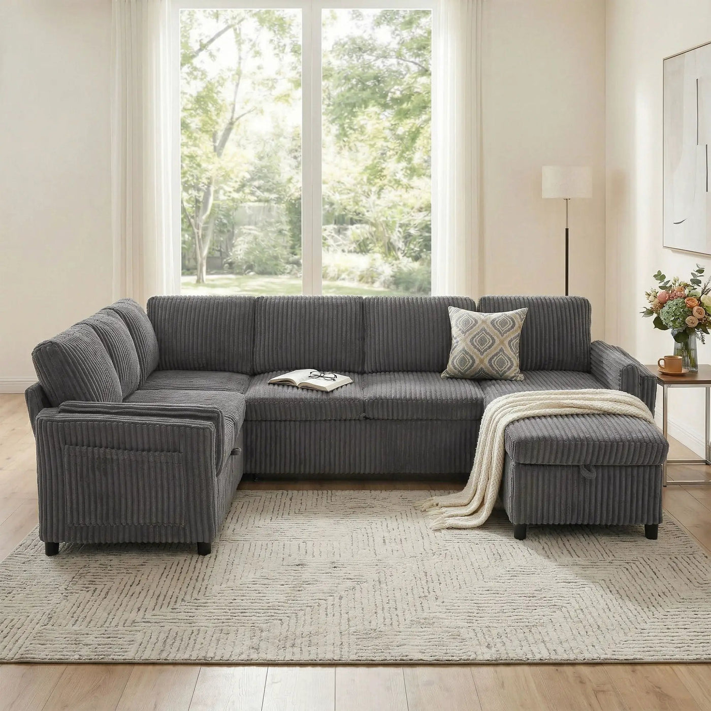 Convertible U-Shaped Sectional Sofa Bed With USB Ports And Storage by HouseOfZazla