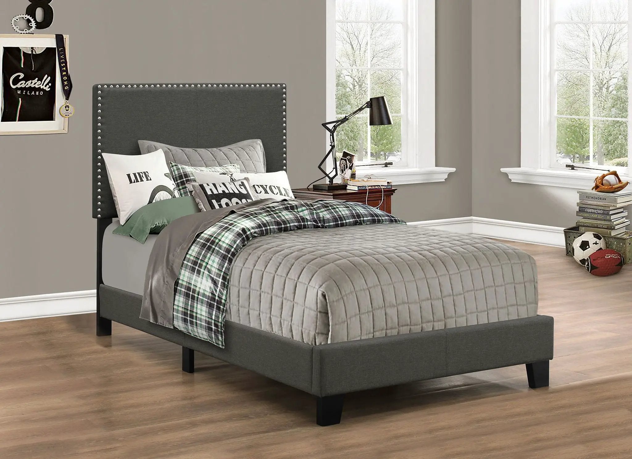 Boyd Upholstered Twin Panel Bed Charcoal by Unique Piece Furniture