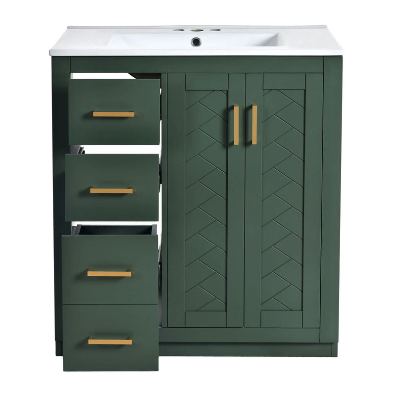 Ceramic Sink Combo, Freestanding Vanity Set With 3 Drawers & Soft Closing Doors