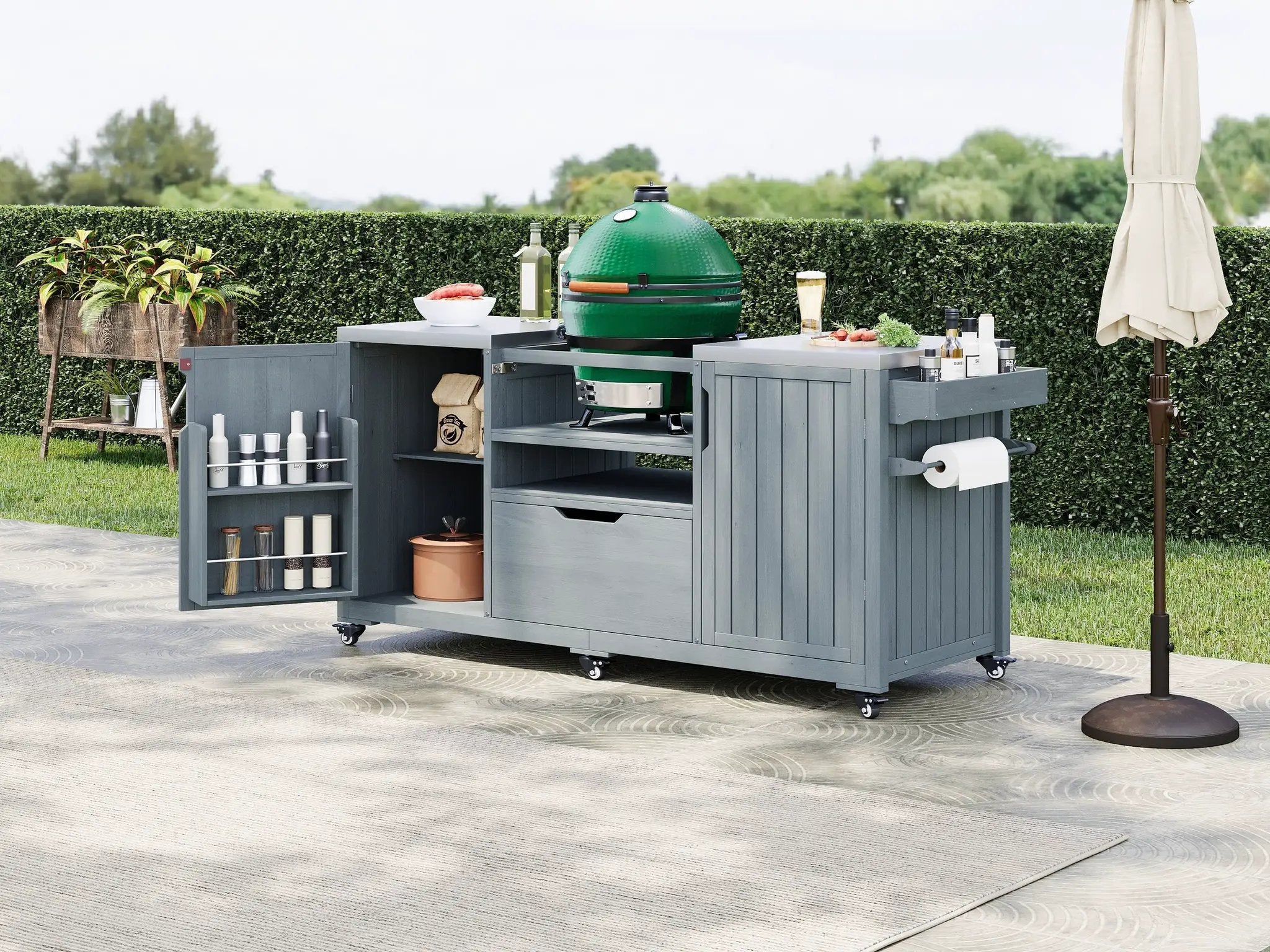 K&K 66.5" Outdoor Kitchen Island for Big Green Egg Grills by HouseOfZazla