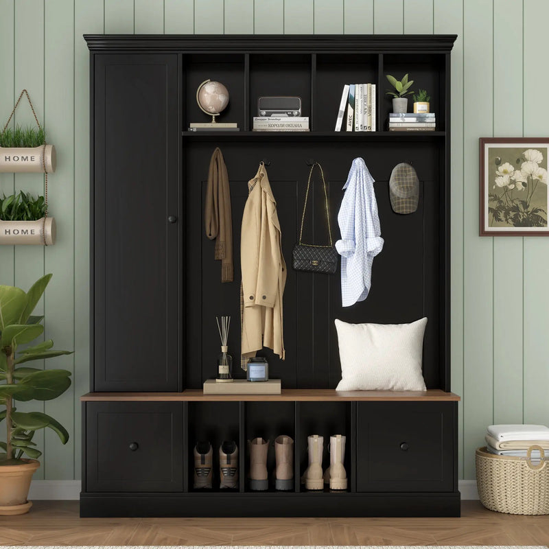 Vibe Haus 62.2'' Farmhouse Hall Tree with Shoe Storage Bench by HouseOfZazla