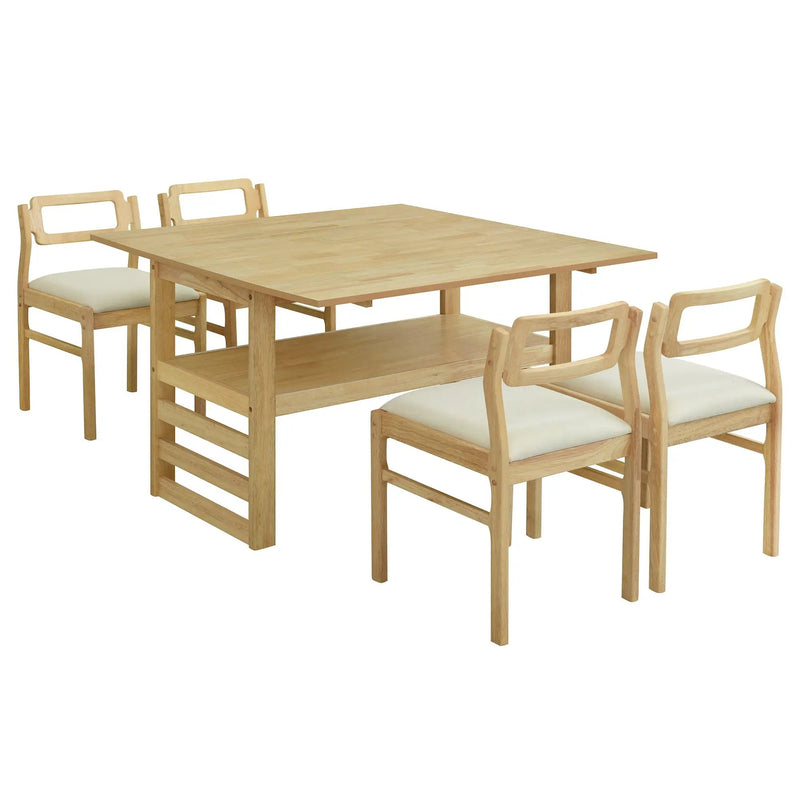 5 Piece Extendable Wood Square Dining Table Set With 2 Drop Leaves by HouseOfZazla