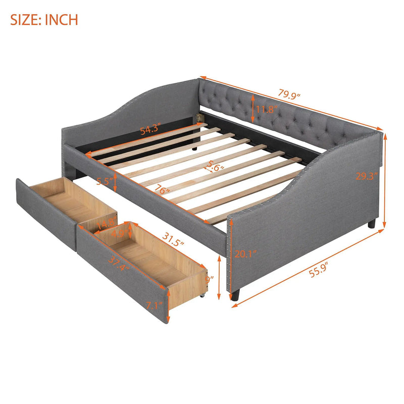 Upholstered Daybed With Two Drawers, Wood Slat Support by Unique Piece Furniture