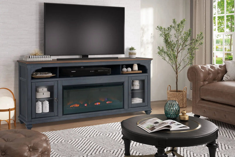 Fireplace TV Stand For TVs Up To 95" - Blue by HouseOfZazla