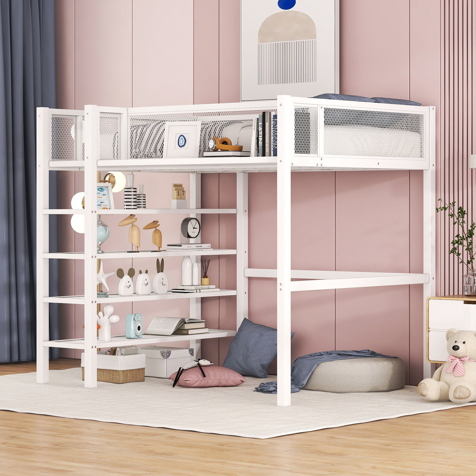 Loft Bed With 4 Tier Shelves And Storage by HouseOfZazla