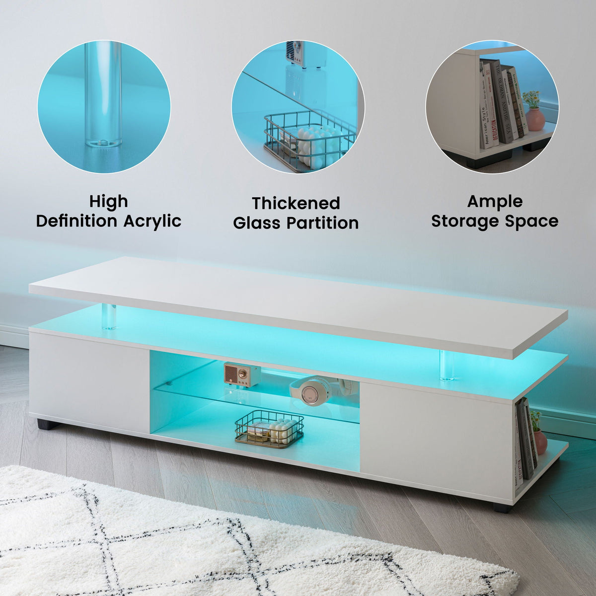 TV Stand with LED and Large Side Cabinet - White, Black, or Gray, photo 12 of 22