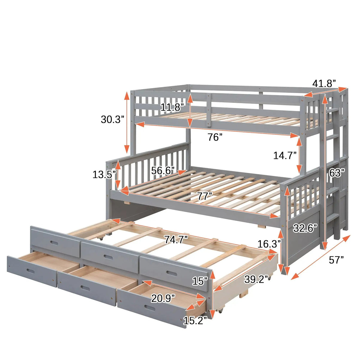 Bunk Bed With Twin Size Trundle And Drawers, photo 8 of 14