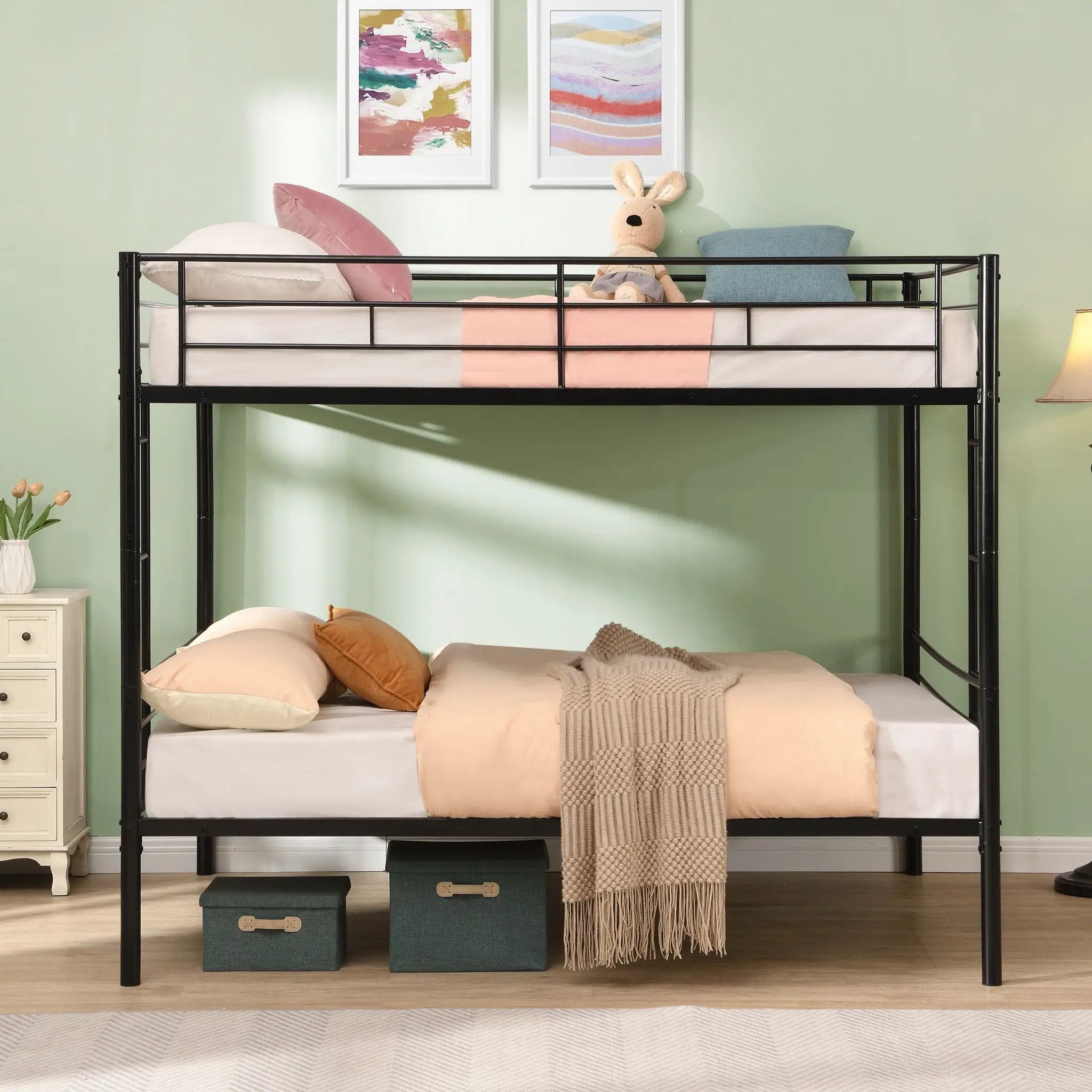 Modern Metal Bunk Bed, Full Over Full, No Box Spring Needed - Black by HouseOfZazla
