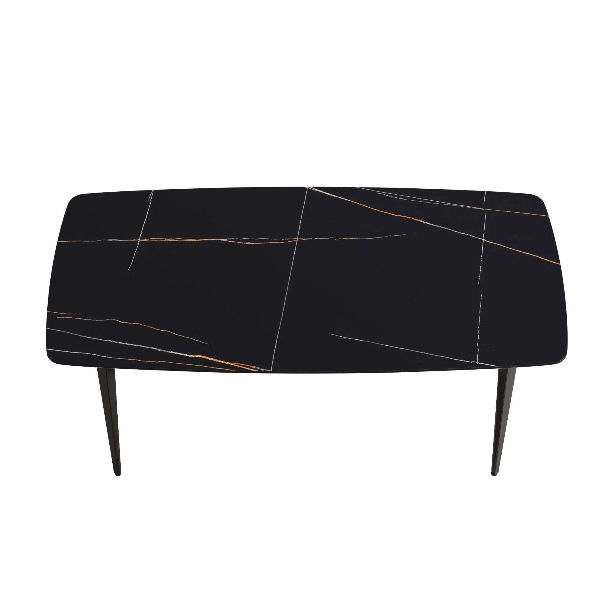 70.87" Modern Artificial Stone Curved Metal Leg Dining Table, Can Accommodate 6-8 People by Unique Piece Furniture