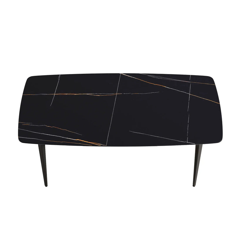 70.87" Modern Artificial Stone Curved Metal Leg Dining Table, Can Accommodate 6-8 People by Unique Piece Furniture