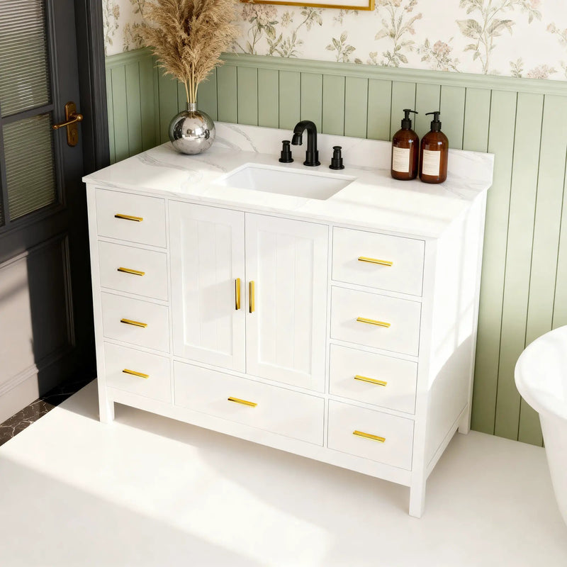 48" Modern Solid Wood Bathroom Vanity with Sink, 49" Carrara by HouseOfZazla