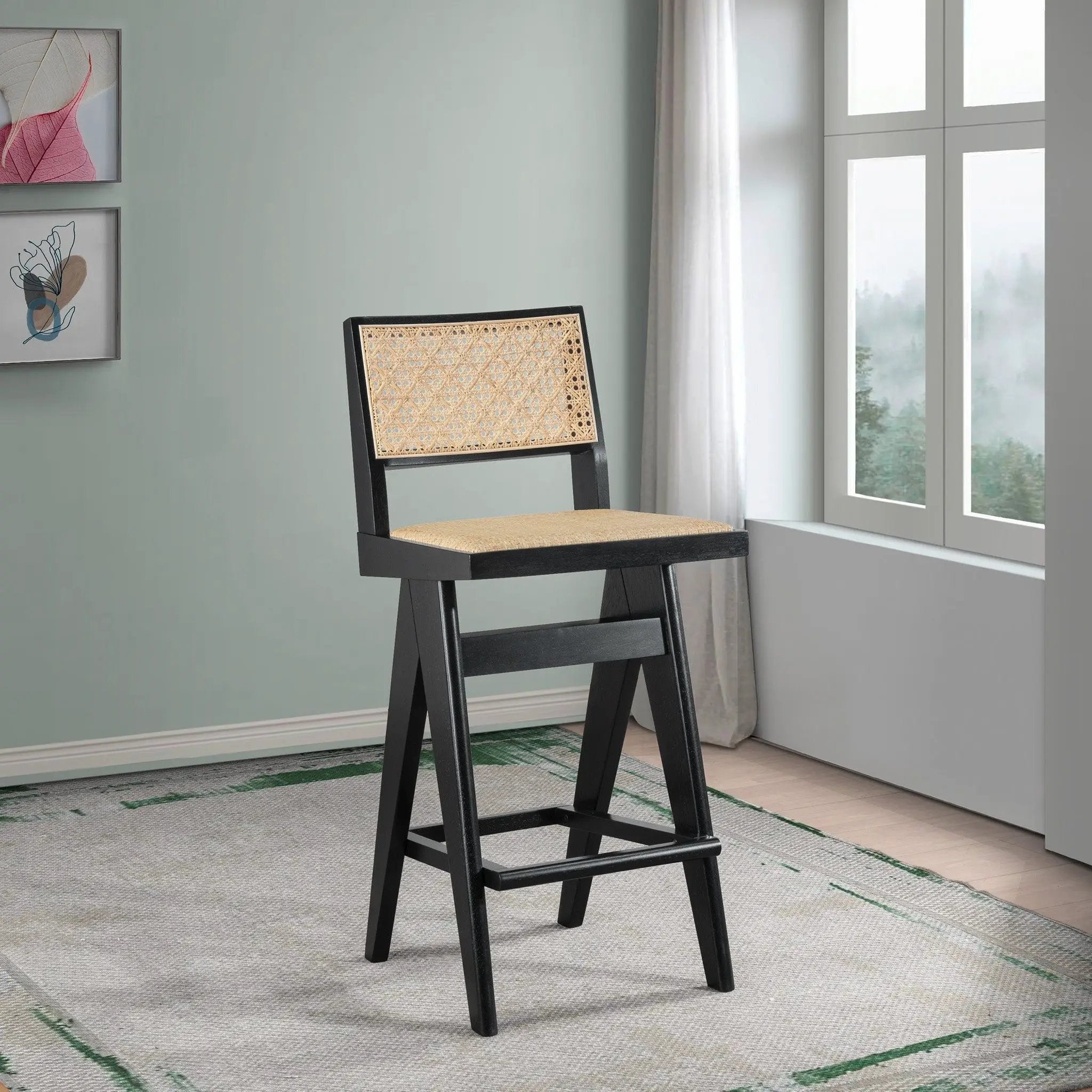 Keira - Bar Stool (Set of 2) - Black / Rattan by HouseOfZazla