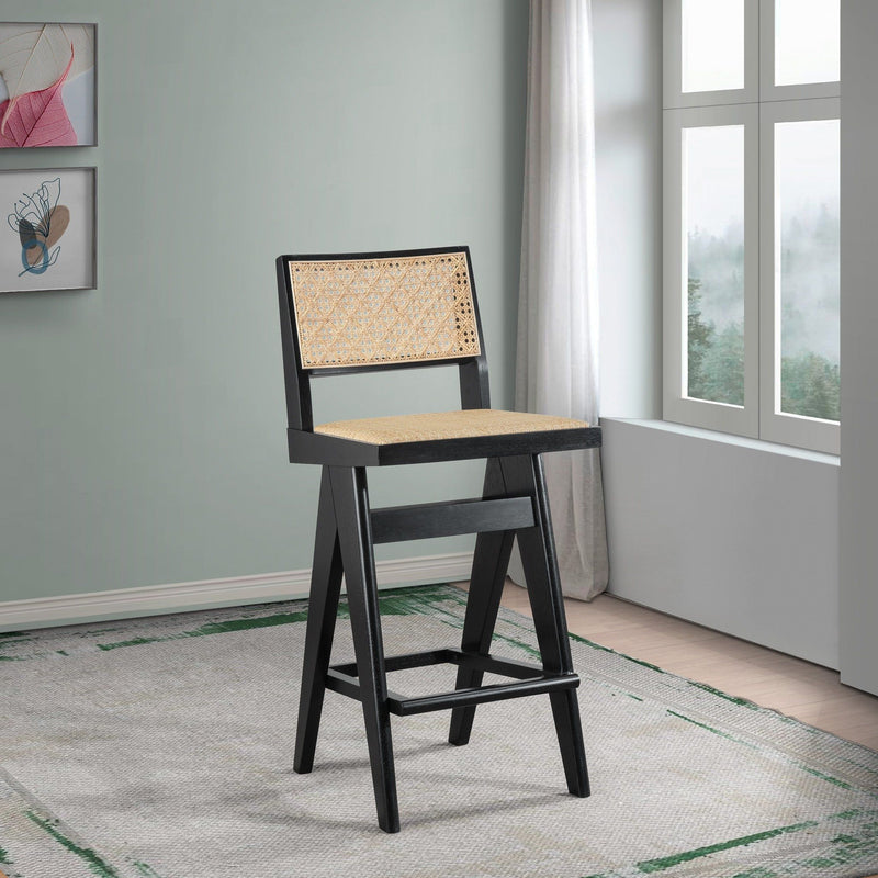 Black & Rattan Bar Stool Set with Full Back Support - Set of 2, photo 7 of 9