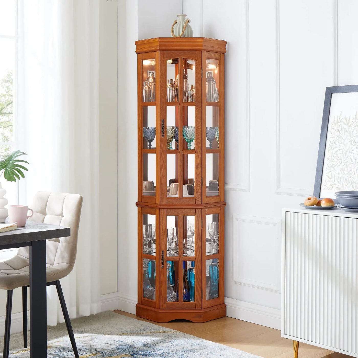 Corner Curio Cabinet With 5 Shelves And Lighting System by HouseOfZazla