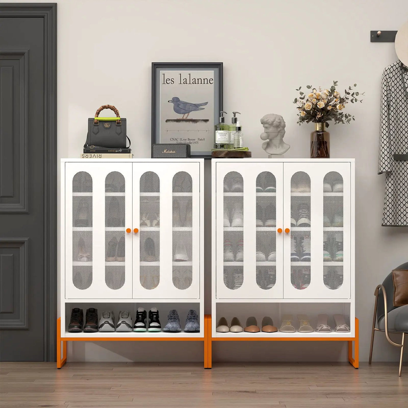 Modern Metal Shoe Cabinet With DoublebSided Doors And Adjustable Partitions by HouseOfZazla