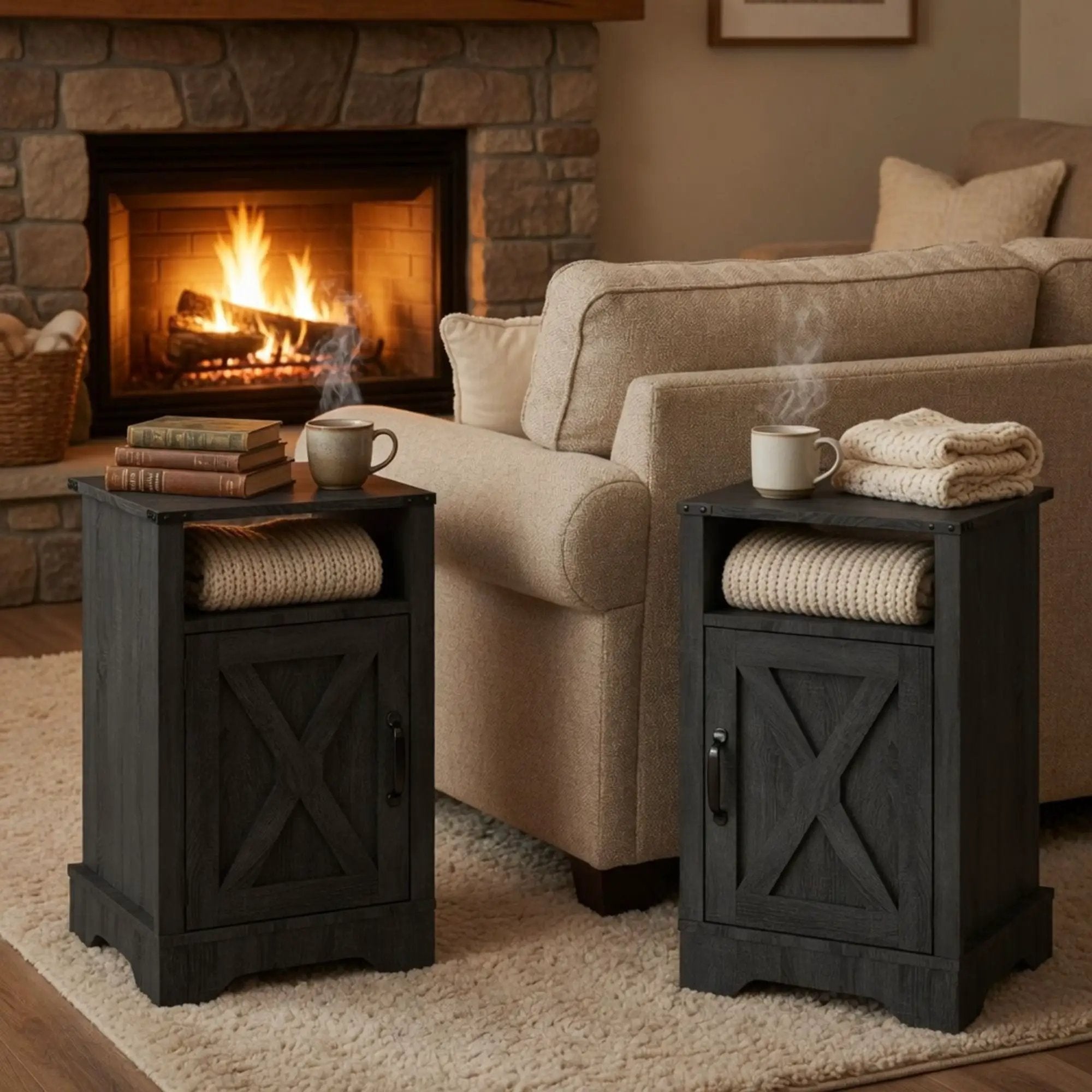 Farmhouse Nightstand, Charging Station & Storage by HouseOfZazla