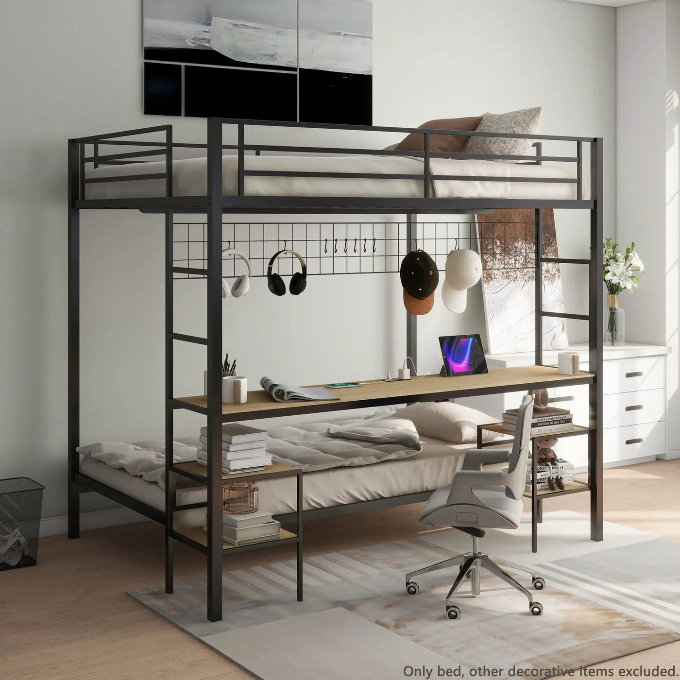 Ethan - Bunk Bed With Desk, Charging Station, Storage Shelves by HouseOfZazla