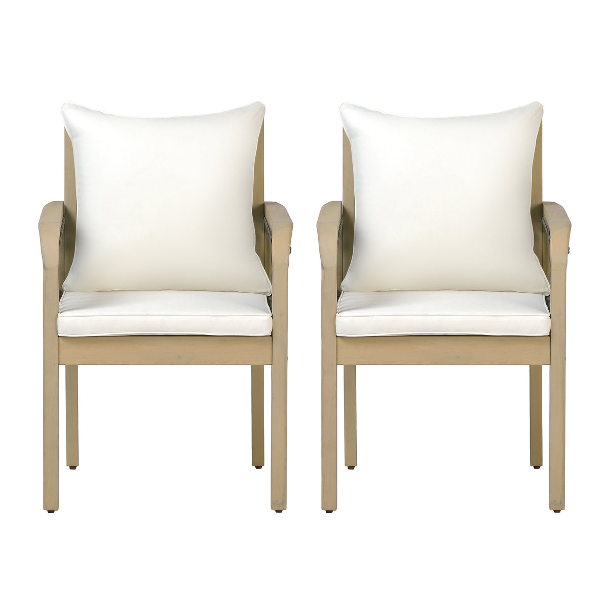 Acacia Wood Patio Chairs with Woven Rope Arms - Set of 2, photo 5 of 9