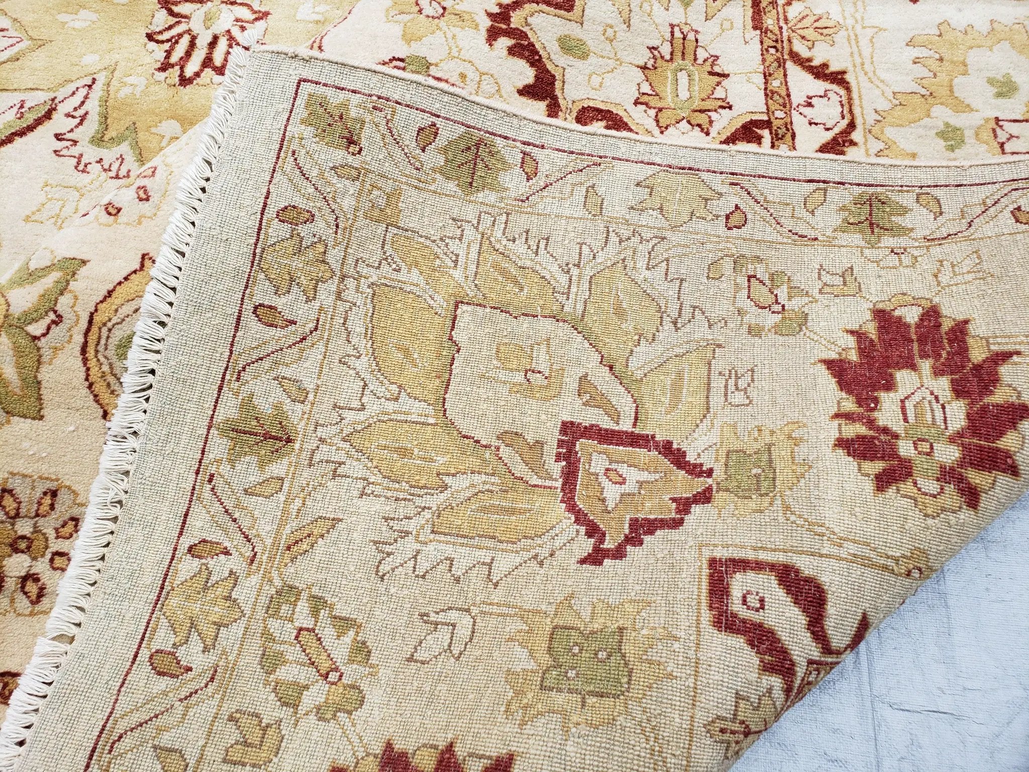 Vintage Oushak Area Rug, Hand-Knotted, Wool, Cream Beige Maroon, 10x15 Rug, 10x14 Rug, Large Oriental Carpet by Jewel Rugs
