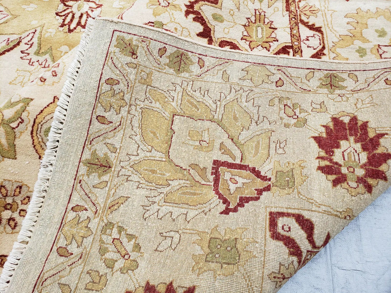 Vintage Oushak Area Rug, Hand-Knotted, Wool, Cream Beige Maroon, 10x15 Rug, 10x14 Rug, Large Oriental Carpet by Jewel Rugs