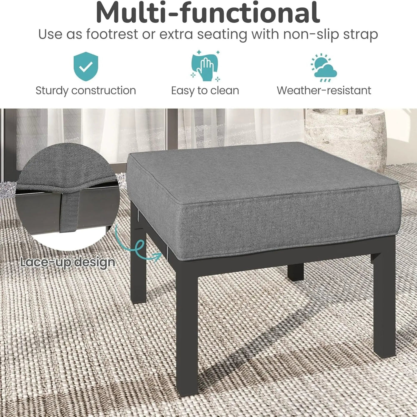 Patio Ottomans With Cushions, All-Weather Footrests (Set of 2) by HouseOfZazla