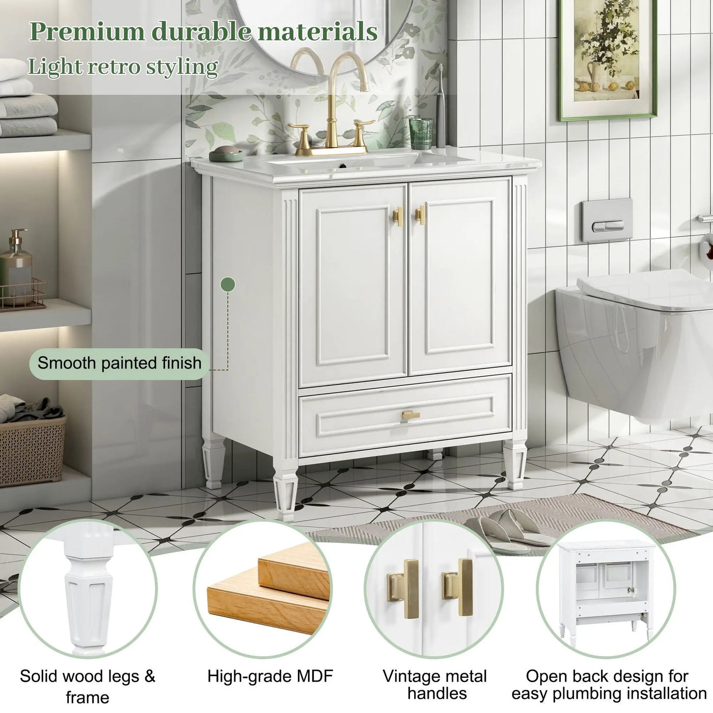 Freestanding Vanity With 1 Drawer & 2 Soft Close Doors With Door Mounted Storage by HouseOfZazla