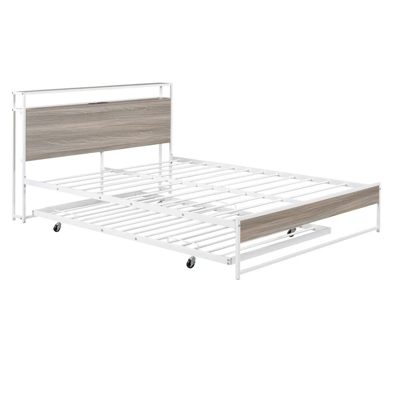 Platform Bed Frame With Trundle, USB Ports And Slat Support, No Box Spring Needed by HouseOfZazla