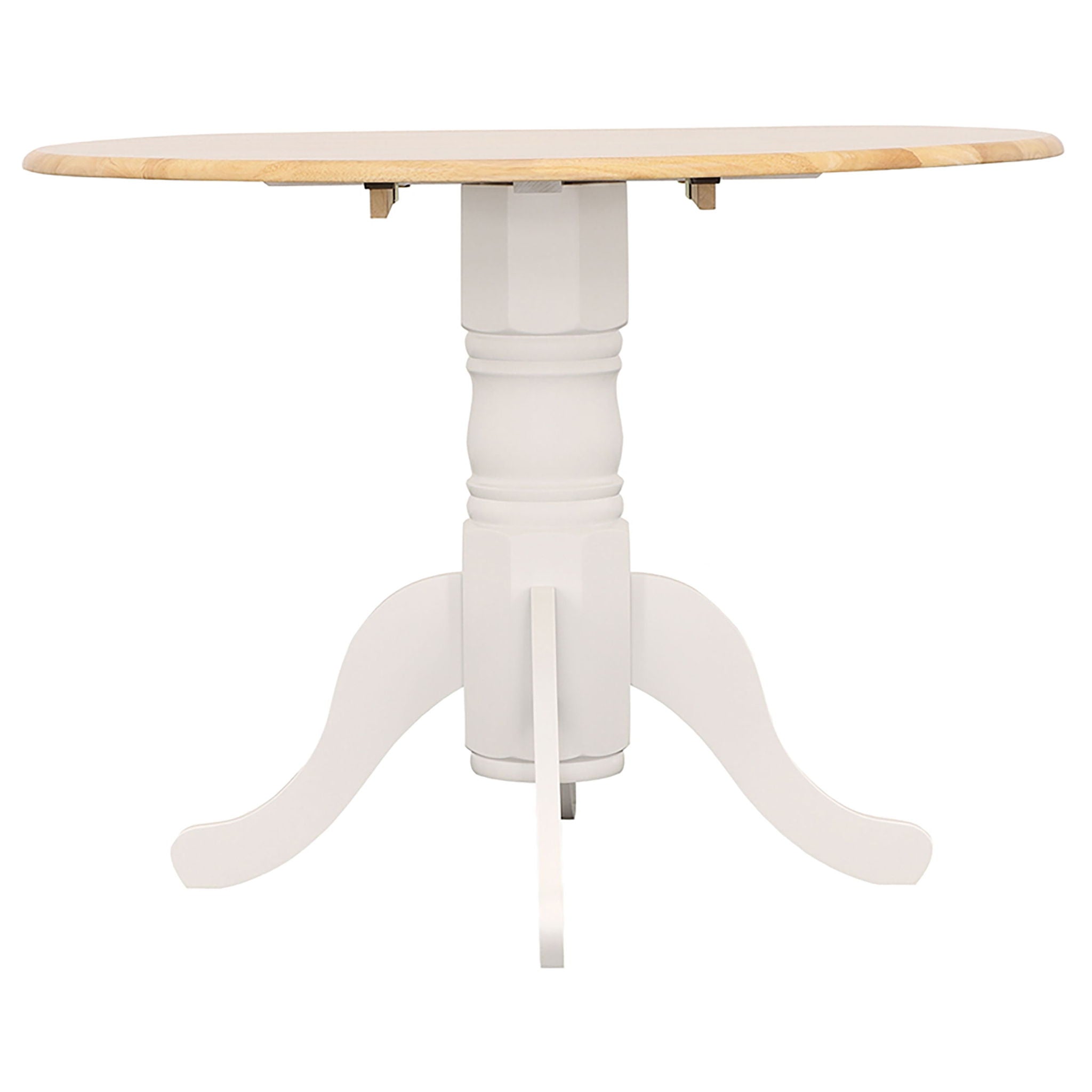 Round Dining Table With Drop Leaf Pedestal Base, Expandable Top - Natural