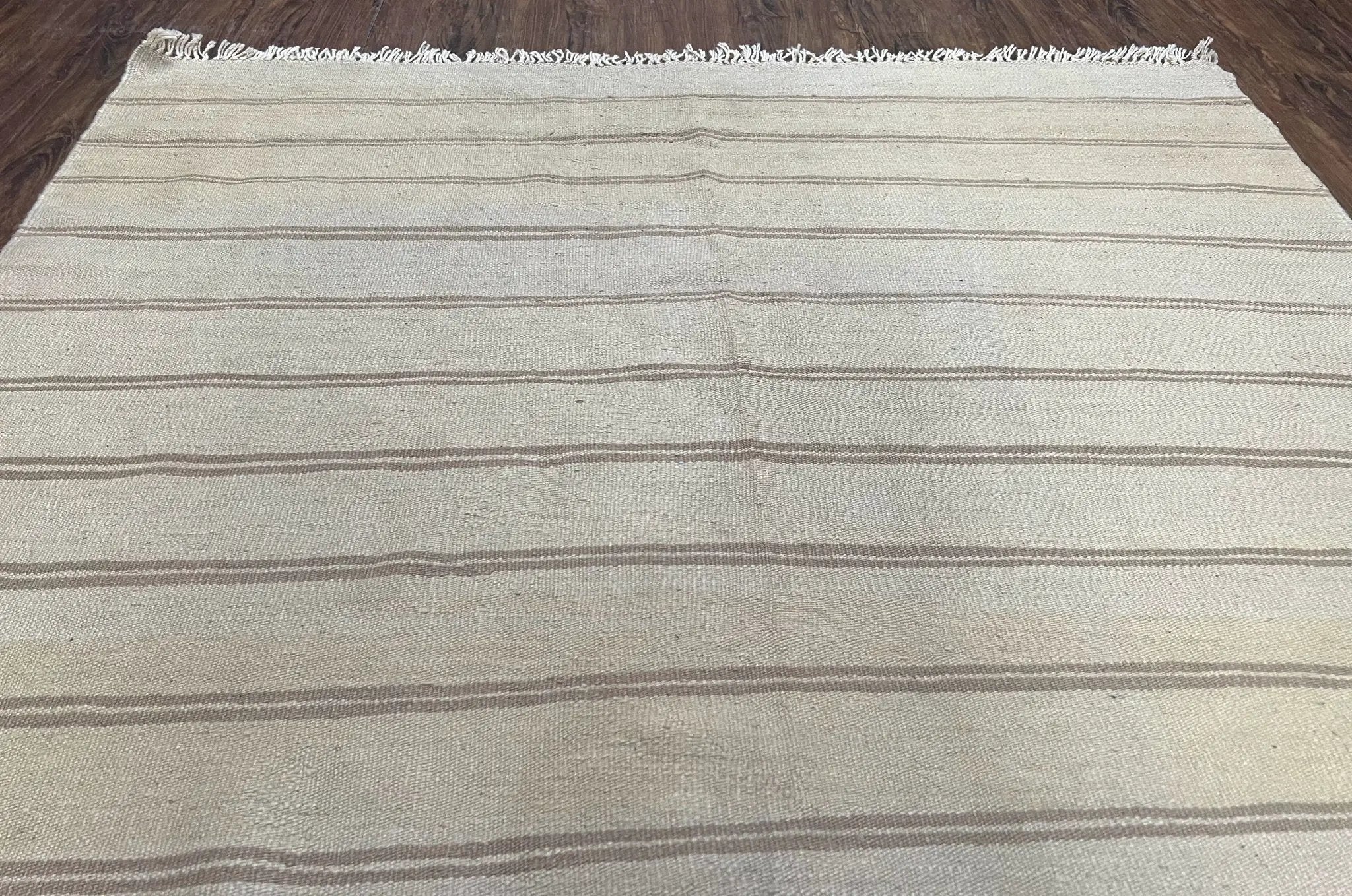 New Turkish Kilim Rug 5x8 Flatweave Carpet, Bohemian Rug, Contemporary Rug, Hand Woven, Wool Area Rug, Gray and Taupe, Striped Pattern by Jewel Rugs