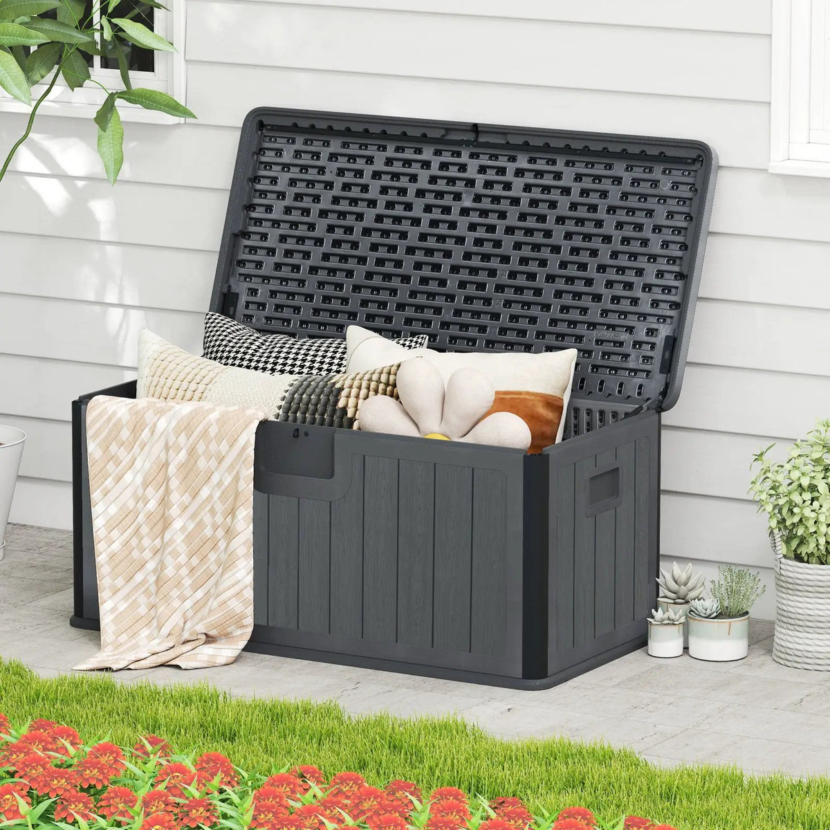 100 Gallon Large Deck Box with Lockable Lid for Patio by DirectDeals