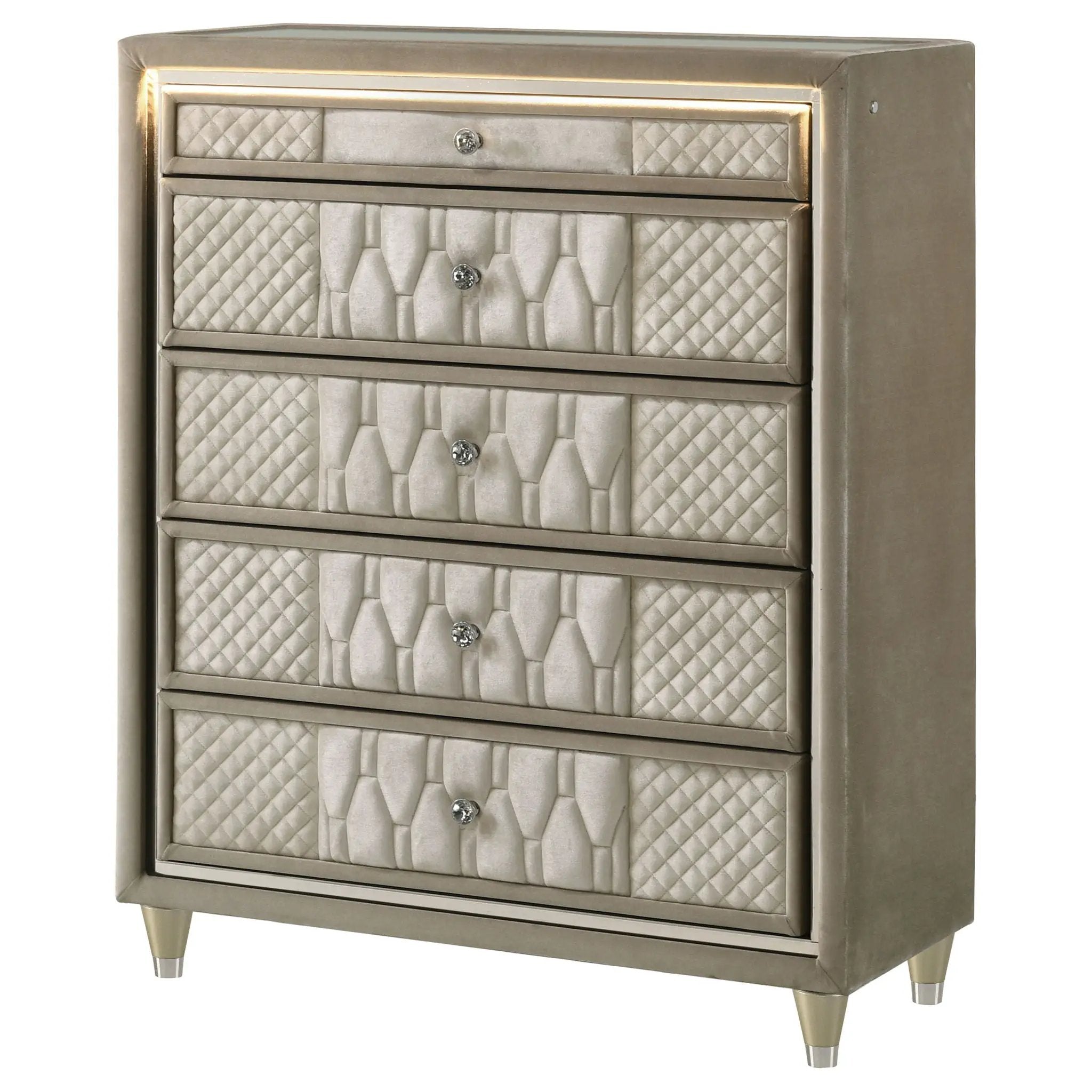 Lorient 5-drawer LED Chest of Drawers Ivory and Camel by Unique Piece Furniture