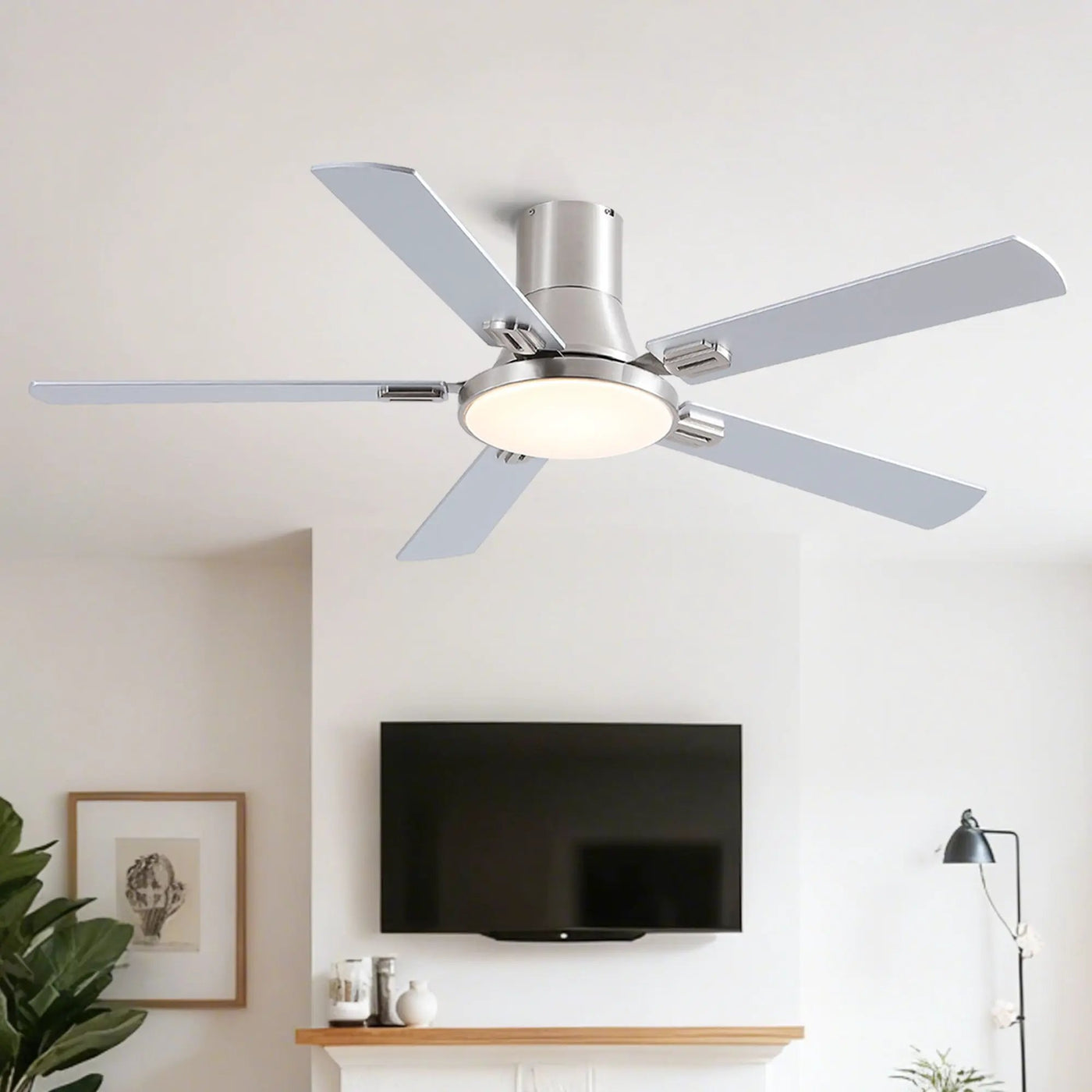Flush Mount Ceiling Fans With LED Light And Remote Control, 5 Blades by HouseOfZazla