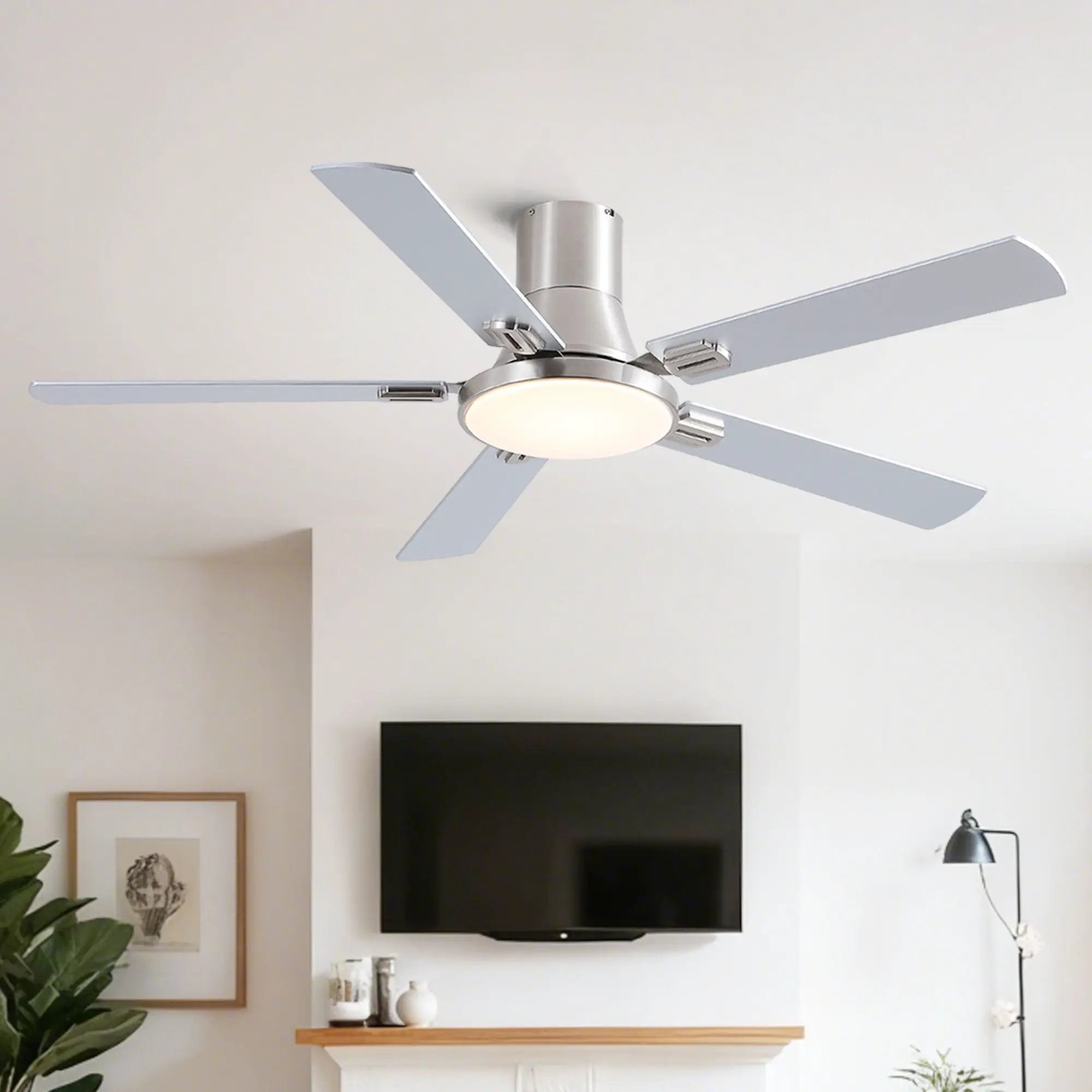 Flush Mount Ceiling Fans With LED Light And Remote Control, 5 Blades by Unique Piece Furniture