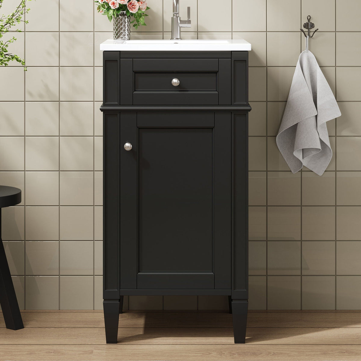 French Style Bathroom Vanity with Ceramic Sink and Soft-Close Doors - Black or White, photo 6 of 8