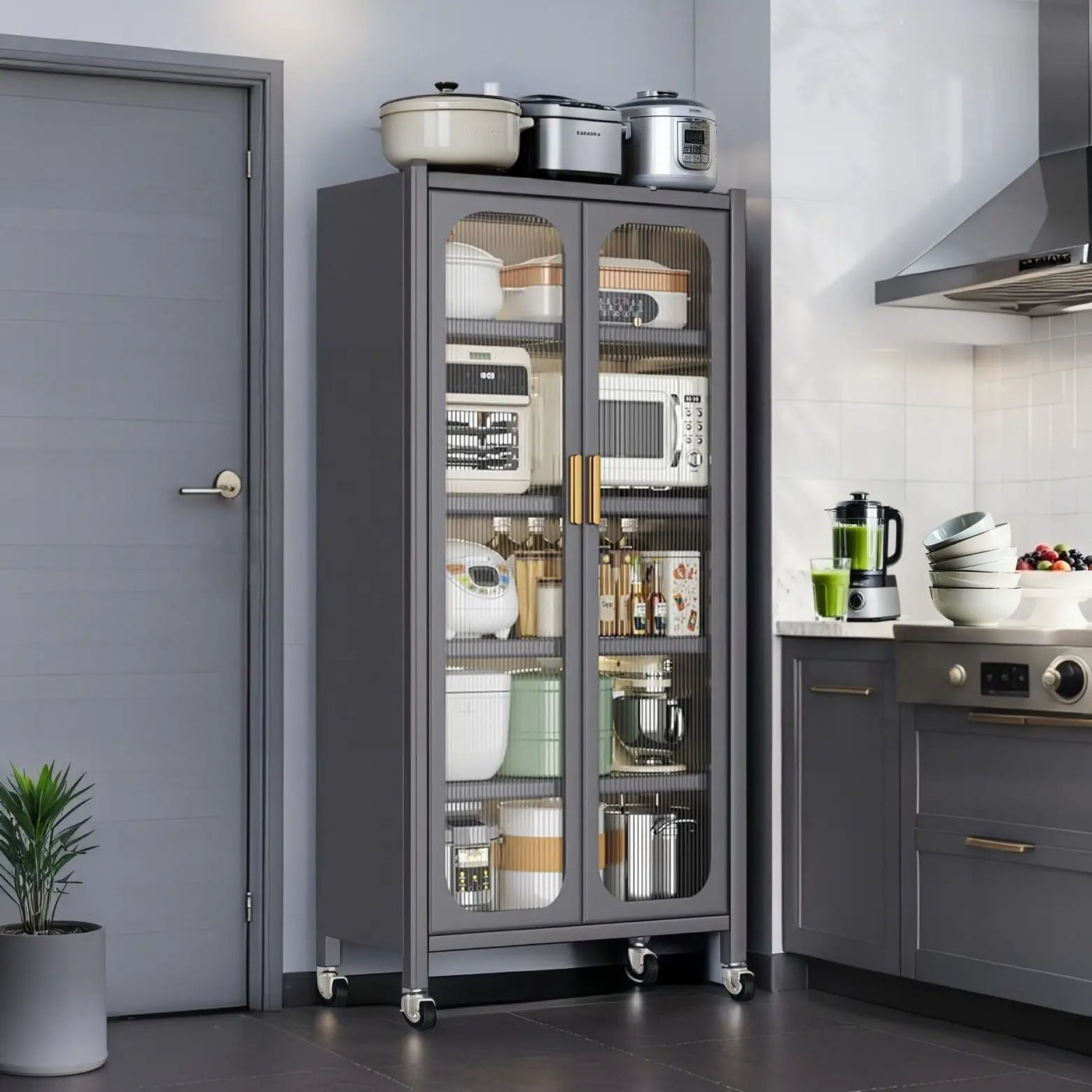 6 Tier Storage Cabinet With Transparent Door, Adjustable Shelves & Wheels by HouseOfZazla