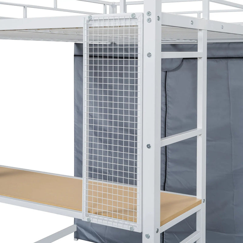 Loft Bed With Desk, Shelves, Power Outlet, LED Light And Wardrobe by HouseOfZazla