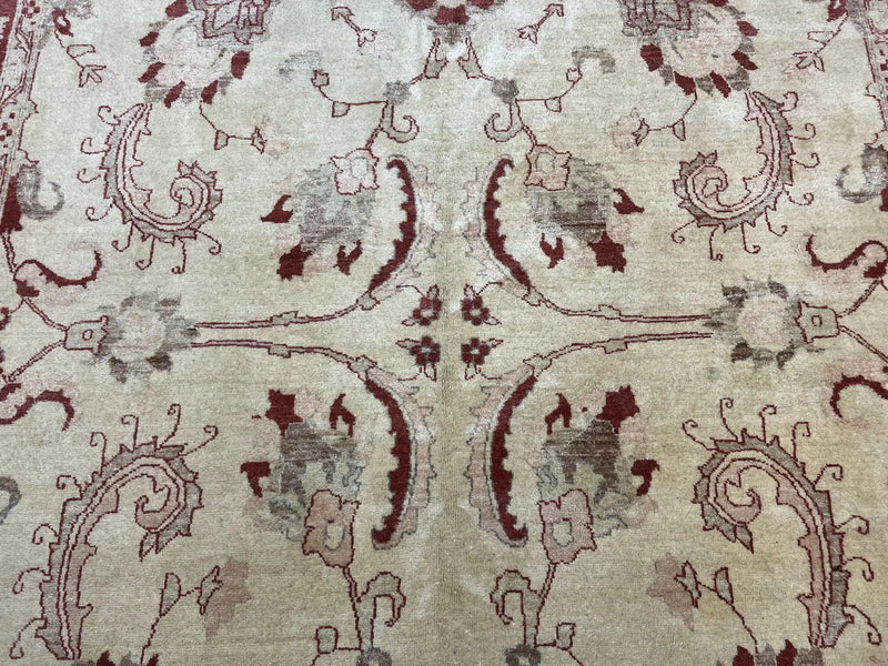 Peshawar Rug 8x12 Pakistani Carpet, Oriental Rug 8 x 12 Chobi Rug, Beige and Red, Allover Large Floral Design, Hand Knotted Vintage Wool by Jewel Rugs