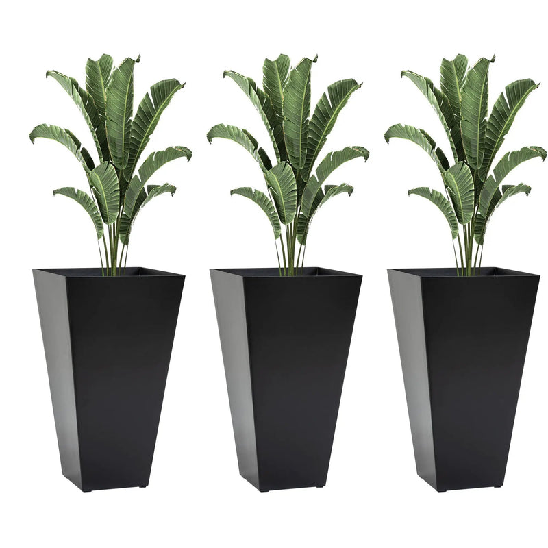 Outsunny - Outdoor Planters (Set of 3) Large Taper Planters With Drainage Holes And Plug, Faux Wood Plastic Flower Pots For Outdoor, Indoor, Garden, Patio by HouseOfZazla