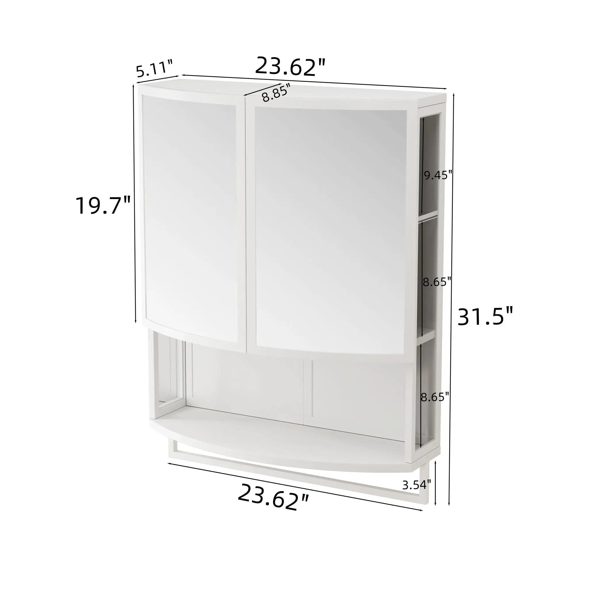 Arched Glass Double Door Wardrobe With Shatterproof Mirror, Open Shelf & Towel Rack by Unique Piece Furniture
